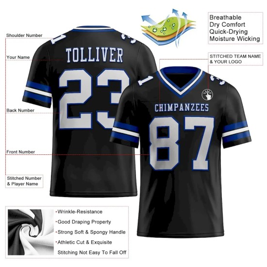 Custom Black White-Royal Mesh Authentic Football Jersey