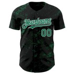 Custom Black Kelly Green-White 3D Pattern Design Abstract Splatter Texture Authentic Baseball Jersey