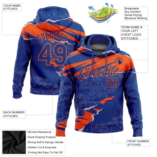 Custom Stitched Royal Orange 3D Pattern Design Torn Paper Style Sports Pullover Sweatshirt Hoodie Custom Stitched Royal Orange 3D Pattern Design Torn Paper Style Sports Pullover Sweatshirt Hoodie