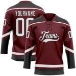 Custom Burgundy White-Black Hockey Lace Neck Jersey Custom Burgundy White-Black Hockey Lace Neck Jersey