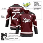 Custom Burgundy White-Black Hockey Lace Neck Jersey Custom Burgundy White-Black Hockey Lace Neck Jersey