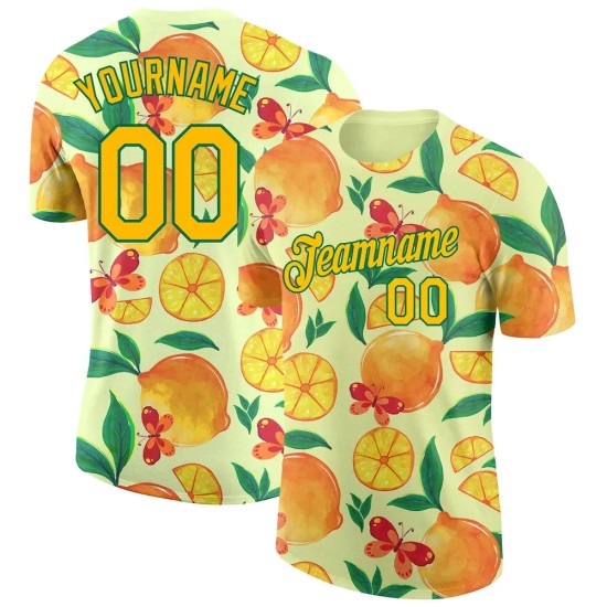 Custom Neon Yellow Yellow-Kelly Green 3D Pattern Design Lemon Performance T-Shirt Custom Neon Yellow Yellow-Kelly Green 3D Pattern Design Lemon Performance T-Shirt