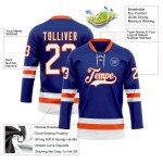 Custom Royal White-Orange Hockey Lace Neck Jersey Custom Royal White-Orange Hockey Lace Neck Jersey