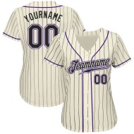 Custom Cream Black Pinstripe Black-Purple Authentic Baseball Jersey