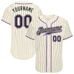 Custom Cream Black Pinstripe Black-Purple Authentic Baseball Jersey Custom Cream Black Pinstripe Black-Purple Authentic Baseball Jersey