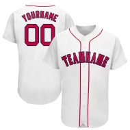 Custom White Red-Navy Baseball Jersey