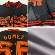 Custom Gray White-Orange Bomber Varsity Letterman Two Tone Zipper Jacket Custom Gray White-Orange Bomber Varsity Letterman Two Tone Zipper Jacket