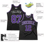 Custom Black Gray Pinstripe Purple-Gray Authentic Basketball Jersey
