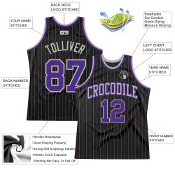 Custom Black Gray Pinstripe Purple-Gray Authentic Basketball Jersey