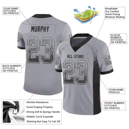 Custom Gray Black-White Mesh Drift Fashion Football Jersey Custom Gray Black-White Mesh Drift Fashion Football Jersey