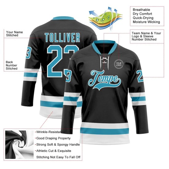 Custom Black Panther Blue-White Hockey Lace Neck Jersey Custom Black Panther Blue-White Hockey Lace Neck Jersey