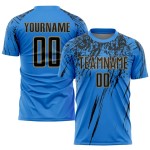 Custom Powder Blue Black-Old Gold Sublimation Soccer Uniform Jersey Custom Powder Blue Black-Old Gold Sublimation Soccer Uniform Jersey