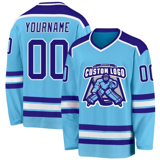 Custom Sky Blue Dark Purple-White Hockey Jersey Custom Sky Blue Dark Purple-White Hockey Jersey