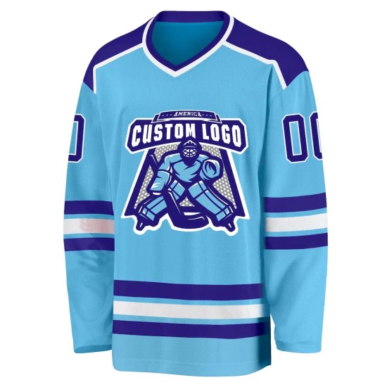 Custom Sky Blue Dark Purple-White Hockey Jersey Custom Sky Blue Dark Purple-White Hockey Jersey