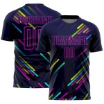 Custom Navy Pink Lines Sublimation Soccer Uniform Jersey