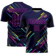 Custom Navy Pink Lines Sublimation Soccer Uniform Jersey